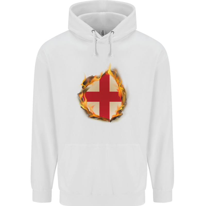 The St. George's Cross English Flag England Mens 80% Cotton Hoodie White