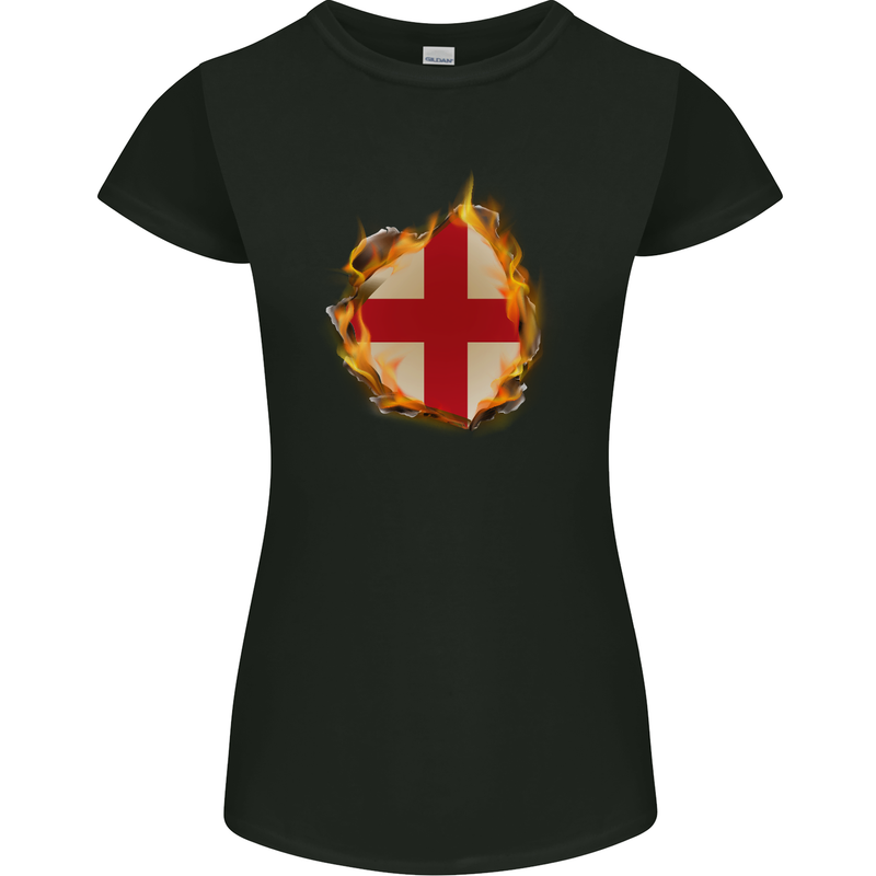 The St. George's Cross English Flag England Womens Petite Cut T-Shirt Black