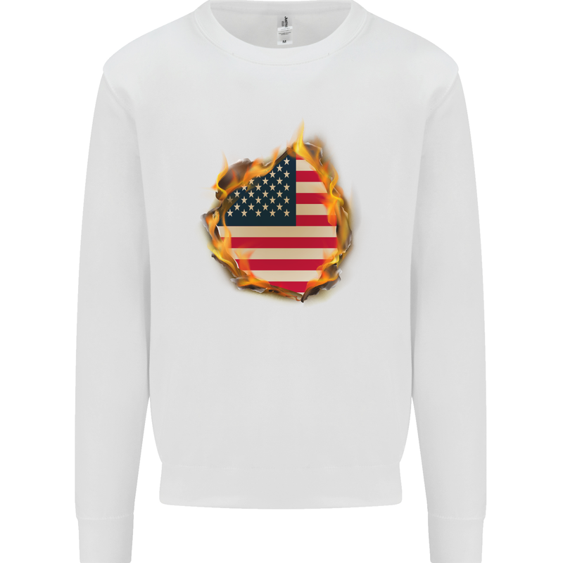 The Stars & Stripes American Flag Fire USA Kids Sweatshirt Jumper White