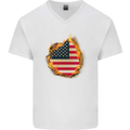 The Stars & Stripes American Flag Fire USA Mens V-Neck Cotton T-Shirt White