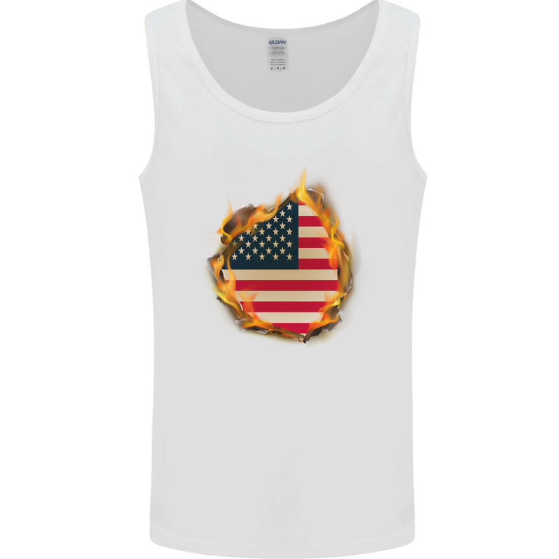 The Stars & Stripes American Flag Fire USA Mens Vest Tank Top White