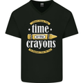 The Time or Crayons Funny Sarcastic Slogan Mens V-Neck Cotton T-Shirt Black