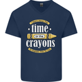 The Time or Crayons Funny Sarcastic Slogan Mens V-Neck Cotton T-Shirt Navy Blue