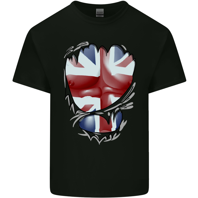 The Union Jack Flag Ripped Muscles Kids T-Shirt Childrens Black