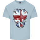 The Union Jack Flag Ripped Muscles Kids T-Shirt Childrens Light Blue