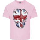 The Union Jack Flag Ripped Muscles Kids T-Shirt Childrens Light Pink