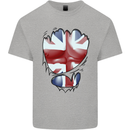 The Union Jack Flag Ripped Muscles Kids T-Shirt Childrens Sports Grey