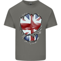 The Union Jack Flag Ripped Muscles Mens Cotton T-Shirt Tee Top Charcoal