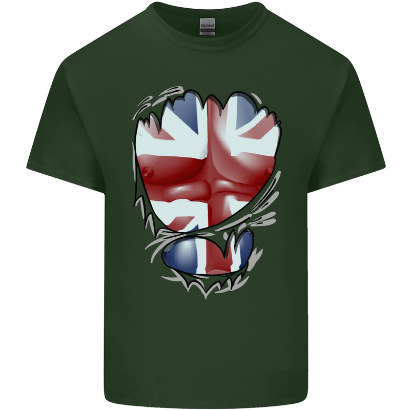 The Union Jack Flag Ripped Muscles Mens Cotton T-Shirt Tee Top Forest Green