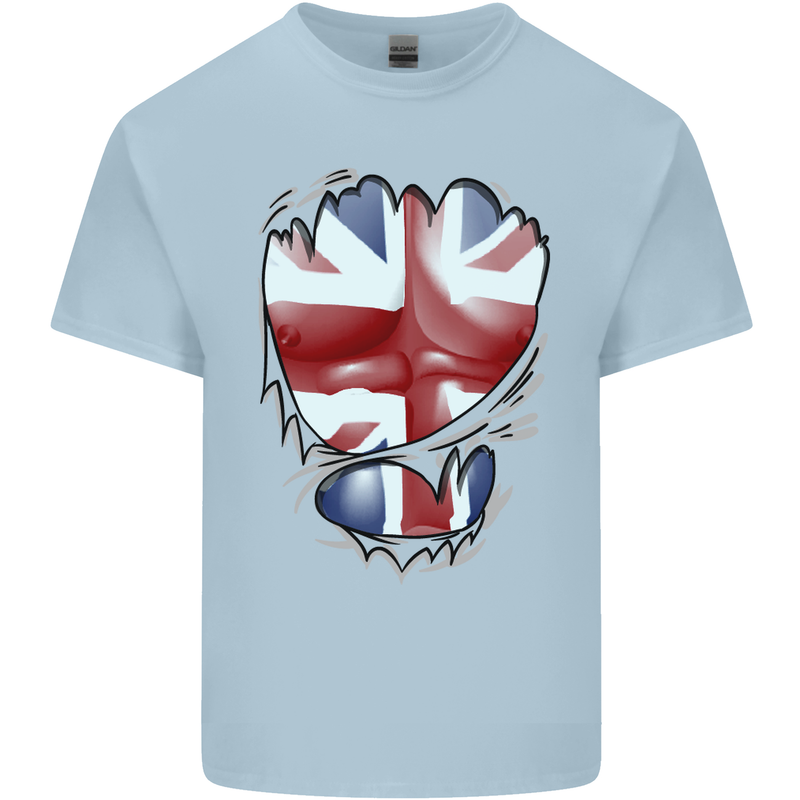 The Union Jack Flag Ripped Muscles Mens Cotton T-Shirt Tee Top Light Blue
