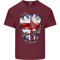 The Union Jack Flag Ripped Muscles Mens Cotton T-Shirt Tee Top Maroon