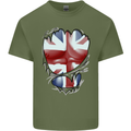 The Union Jack Flag Ripped Muscles Mens Cotton T-Shirt Tee Top Military Green