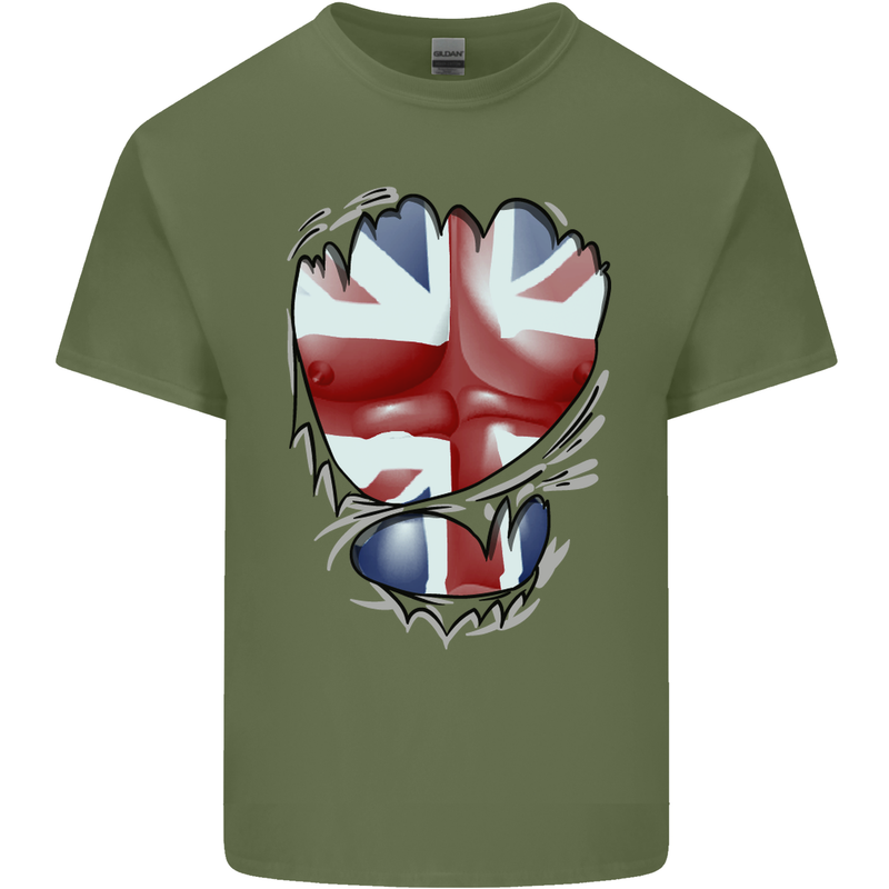 The Union Jack Flag Ripped Muscles Mens Cotton T-Shirt Tee Top Military Green