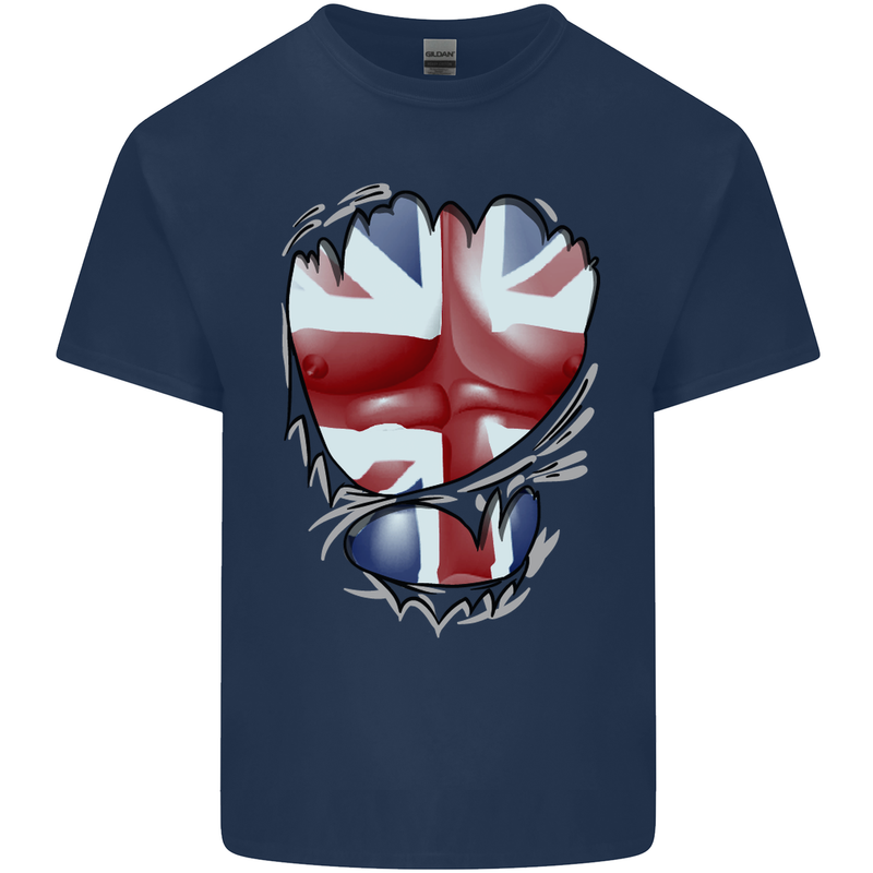 The Union Jack Flag Ripped Muscles Mens Cotton T-Shirt Tee Top Navy Blue