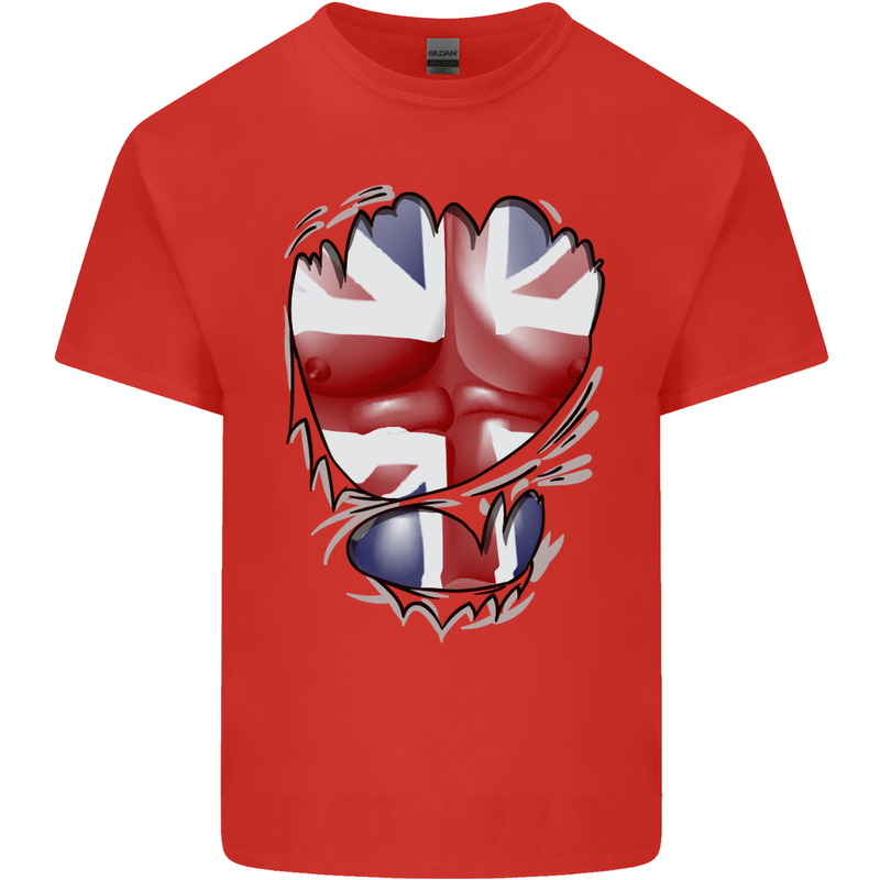 The Union Jack Flag Ripped Muscles Mens Cotton T-Shirt Tee Top Red