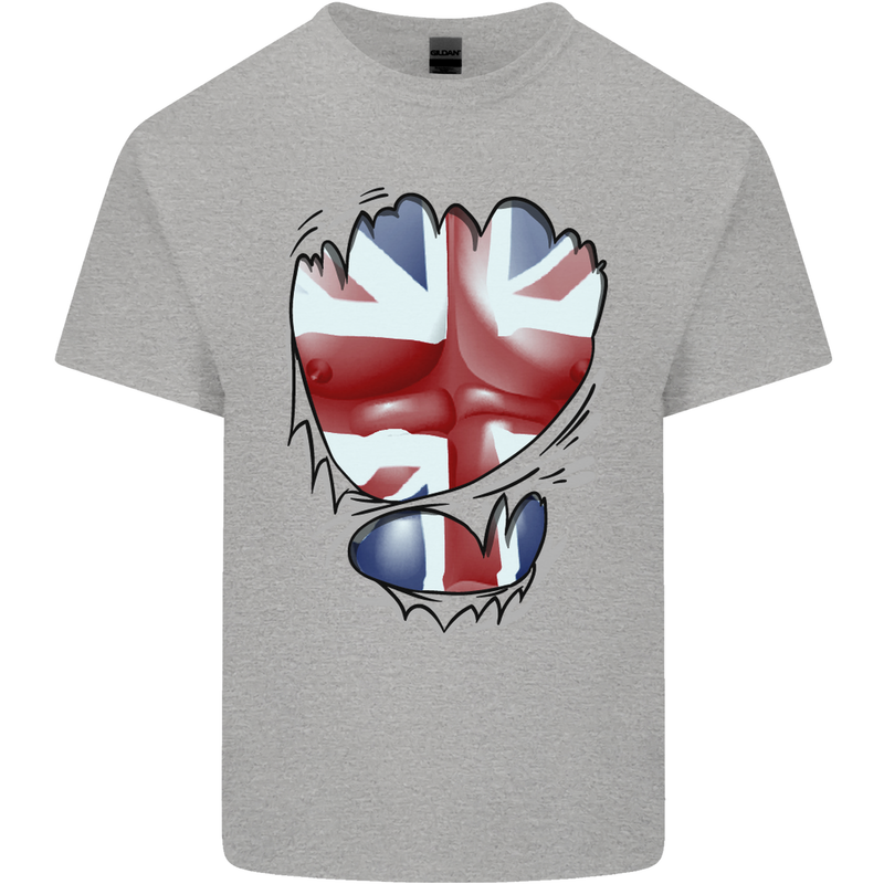 The Union Jack Flag Ripped Muscles Mens Cotton T-Shirt Tee Top Sports Grey