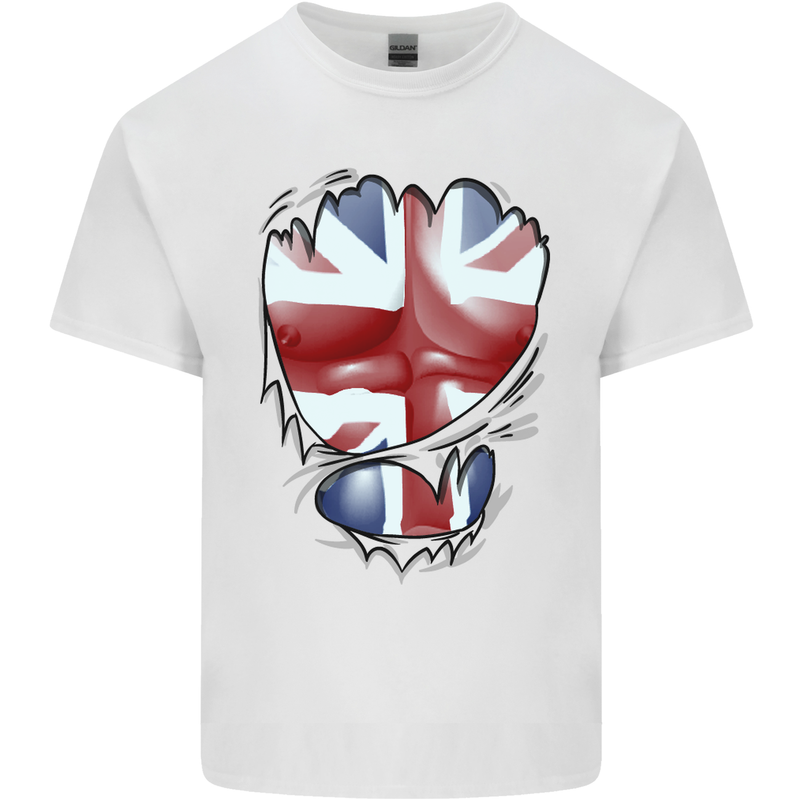 The Union Jack Flag Ripped Muscles Mens Cotton T-Shirt Tee Top White