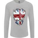 The Union Jack Flag Ripped Muscles Mens Long Sleeve T-Shirt Sports Grey