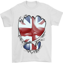 The Union Jack Flag Ripped Muscles Mens T-Shirt Cotton Gildan White
