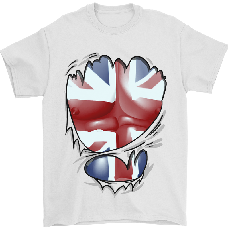 The Union Jack Flag Ripped Muscles Mens T-Shirt Cotton Gildan White