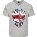 The Union Jack Flag Ripped Muscles Mens V-Neck Cotton T-Shirt Sports Grey
