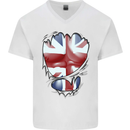The Union Jack Flag Ripped Muscles Mens V-Neck Cotton T-Shirt White