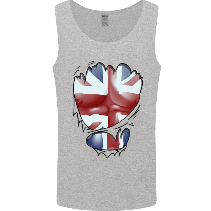 The Union Jack Flag Ripped Muscles Mens Vest Tank Top Sports Grey