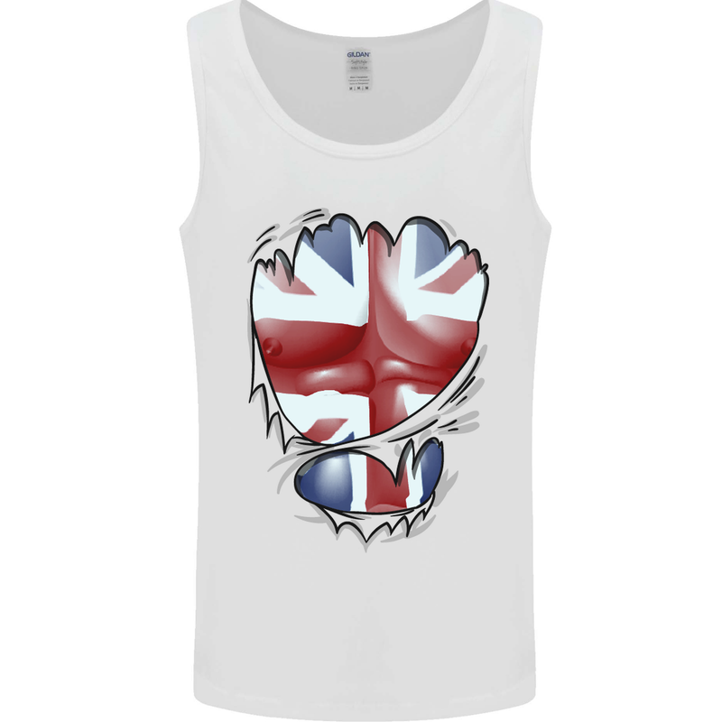 The Union Jack Flag Ripped Muscles Mens Vest Tank Top White