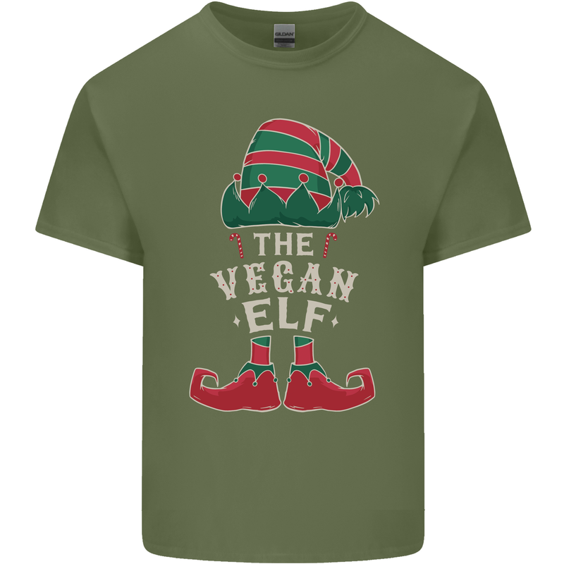 The Vegan Elf Funny Christmas Xmas Mens Cotton T-Shirt Tee Top Military Green