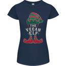 The Vegan Elf Funny Christmas Xmas Womens Petite Cut T-Shirt Navy Blue