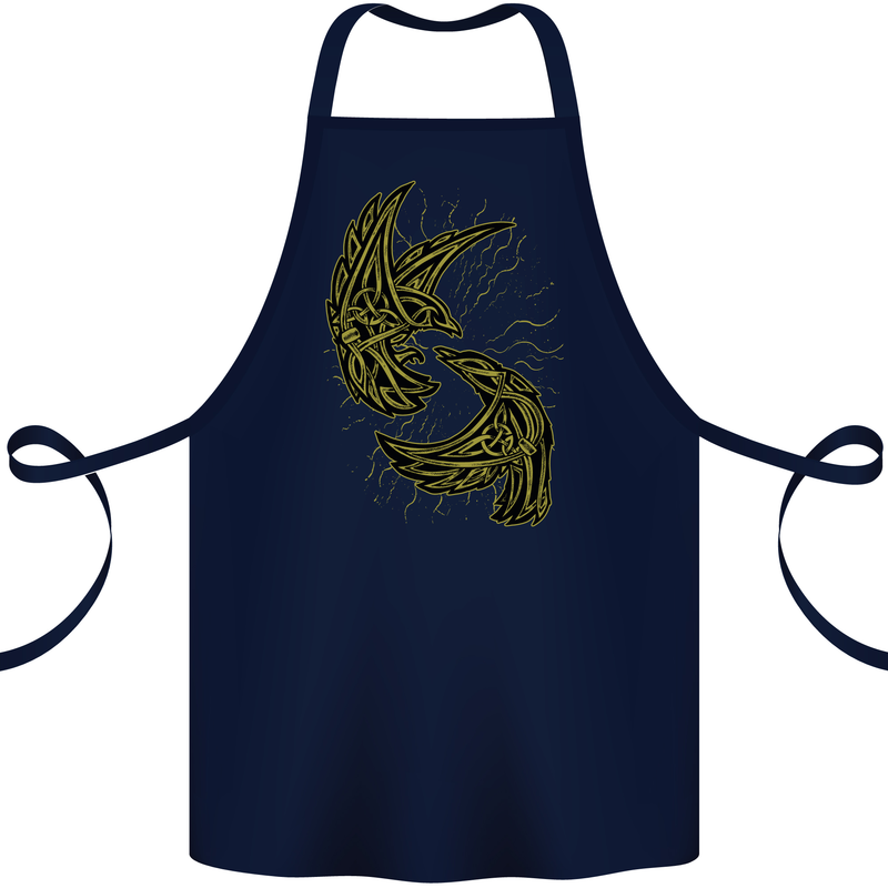 The Viking Raven Symbol Odin Ragnar Tribal Cotton Apron 100% Organic Navy Blue