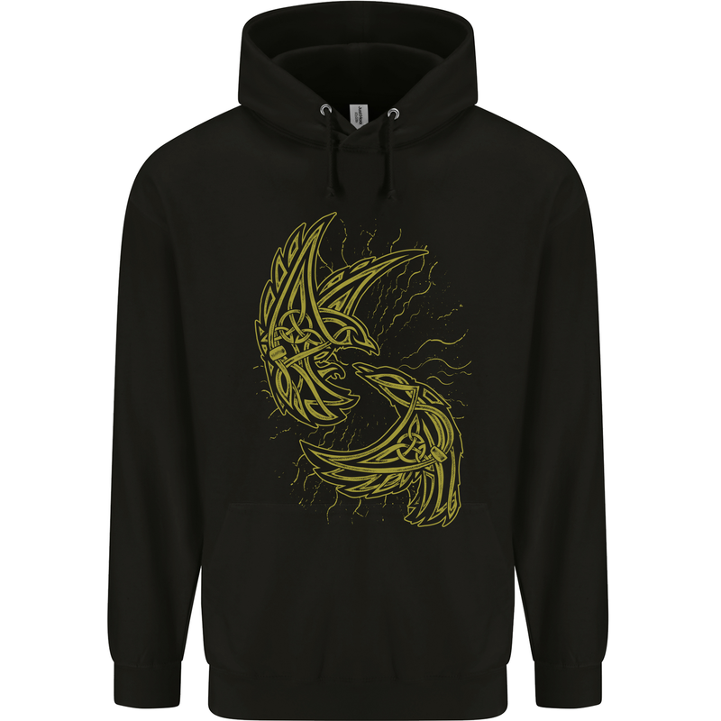 The Viking Raven Symbol Odin Ragnar Tribal Mens 80% Cotton Hoodie Black