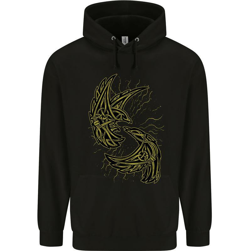 The Viking Raven Symbol Odin Ragnar Tribal Mens 80% Cotton Hoodie Black