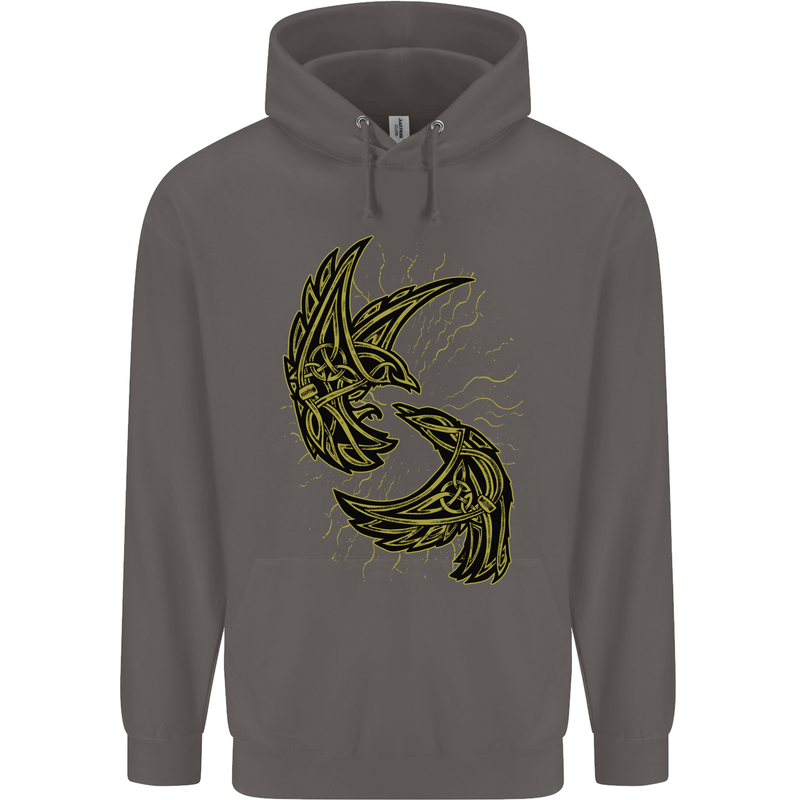 The Viking Raven Symbol Odin Ragnar Tribal Mens 80% Cotton Hoodie Charcoal