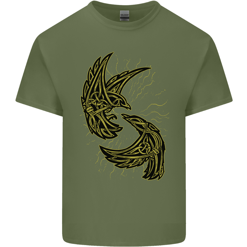 The Viking Raven Symbol Odin Ragnar Tribal Mens Cotton T-Shirt Tee Top Military Green