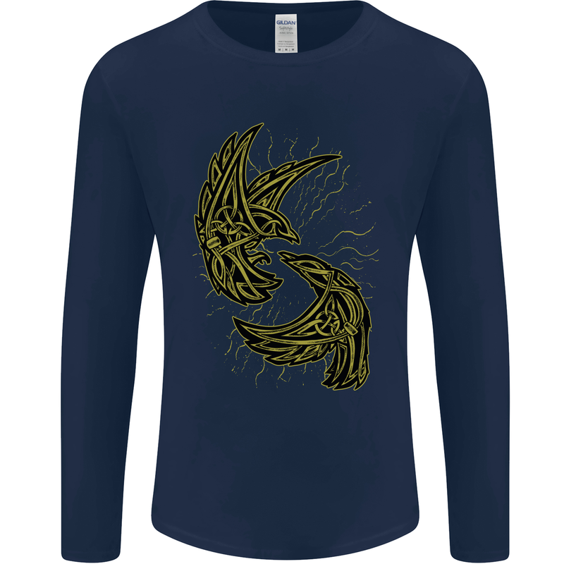 The Viking Raven Symbol Odin Ragnar Tribal Mens Long Sleeve T-Shirt Navy Blue