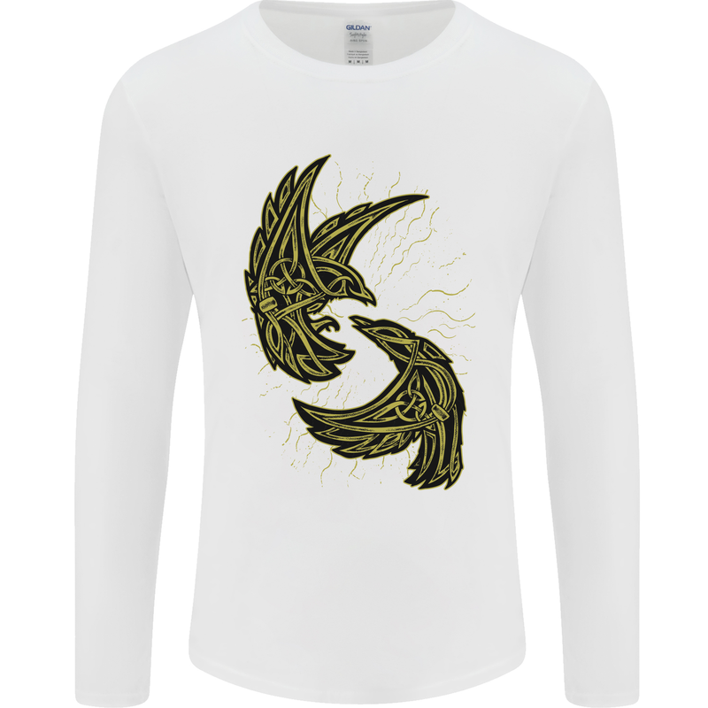 The Viking Raven Symbol Odin Ragnar Tribal Mens Long Sleeve T-Shirt White