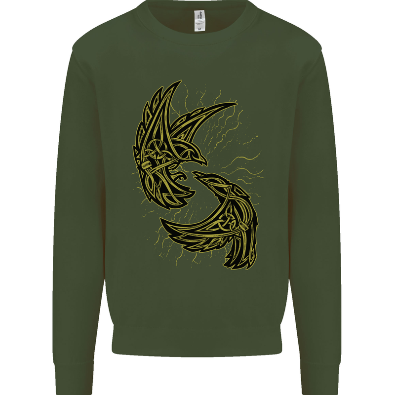The Viking Raven Symbol Odin Ragnar Tribal Mens Sweatshirt Jumper Forest Green