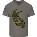 The Viking Raven Symbol Odin Ragnar Tribal Mens V-Neck Cotton T-Shirt Charcoal
