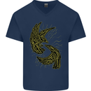 The Viking Raven Symbol Odin Ragnar Tribal Mens V-Neck Cotton T-Shirt Navy Blue
