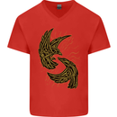 The Viking Raven Symbol Odin Ragnar Tribal Mens V-Neck Cotton T-Shirt Red