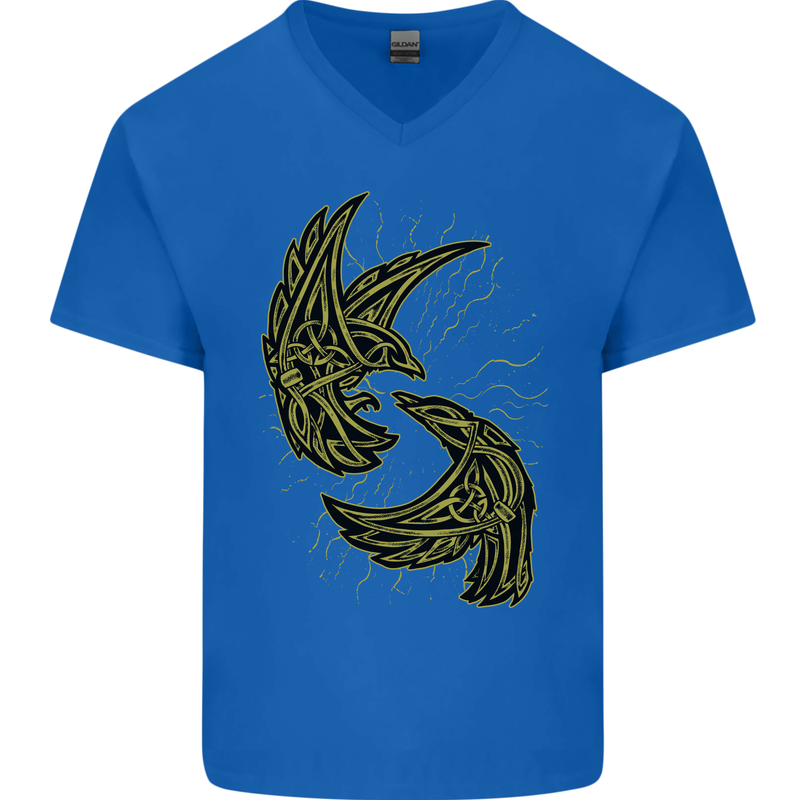 The Viking Raven Symbol Odin Ragnar Tribal Mens V-Neck Cotton T-Shirt Royal Blue