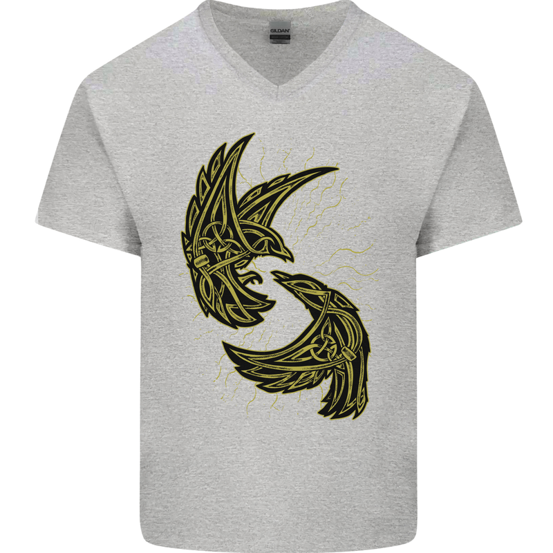 The Viking Raven Symbol Odin Ragnar Tribal Mens V-Neck Cotton T-Shirt Sports Grey