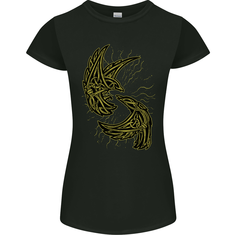 The Viking Raven Symbol Odin Ragnar Tribal Womens Petite Cut T-Shirt Black