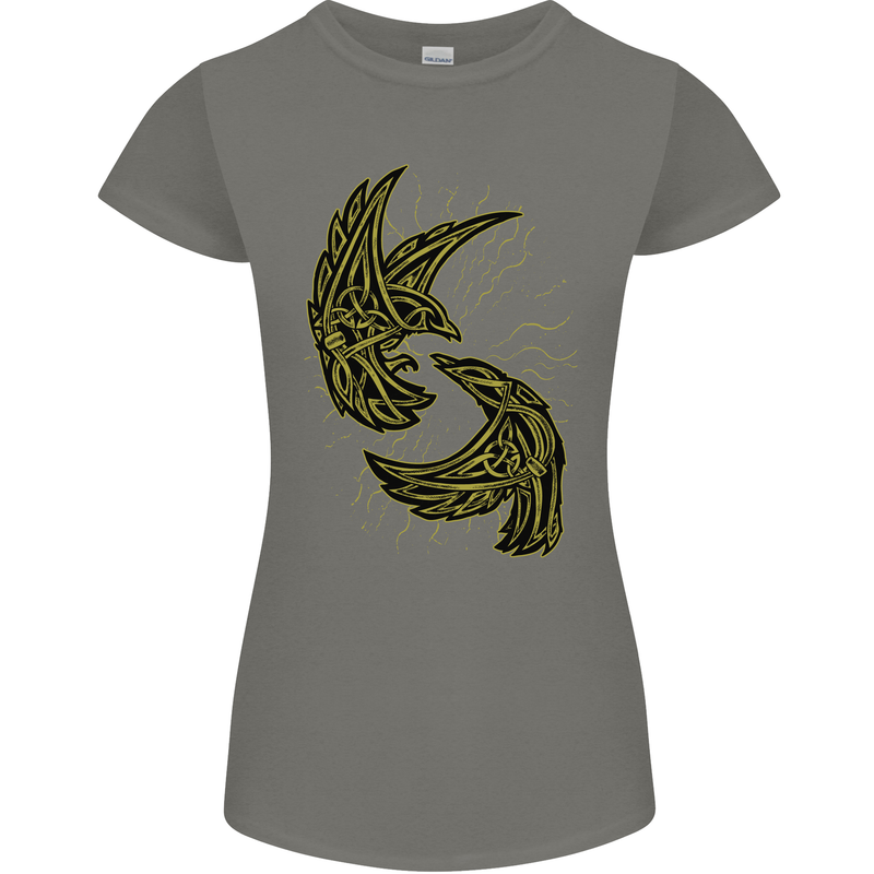 The Viking Raven Symbol Odin Ragnar Tribal Womens Petite Cut T-Shirt Charcoal