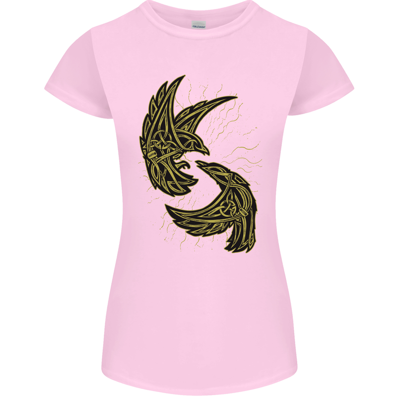 The Viking Raven Symbol Odin Ragnar Tribal Womens Petite Cut T-Shirt Light Pink
