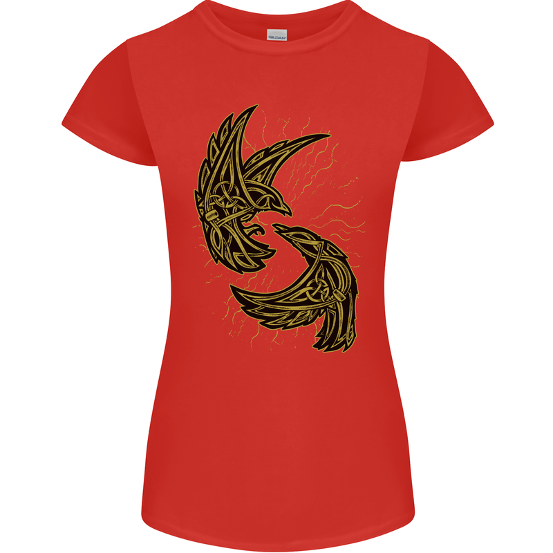 The Viking Raven Symbol Odin Ragnar Tribal Womens Petite Cut T-Shirt Red