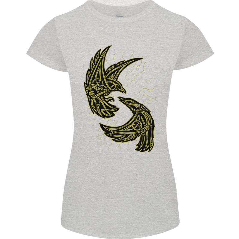 The Viking Raven Symbol Odin Ragnar Tribal Womens Petite Cut T-Shirt Sports Grey