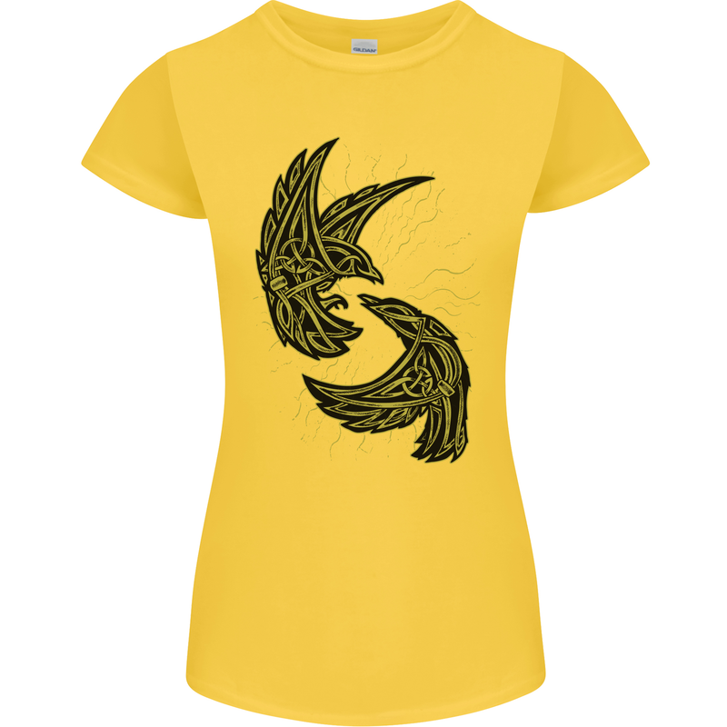 The Viking Raven Symbol Odin Ragnar Tribal Womens Petite Cut T-Shirt Yellow