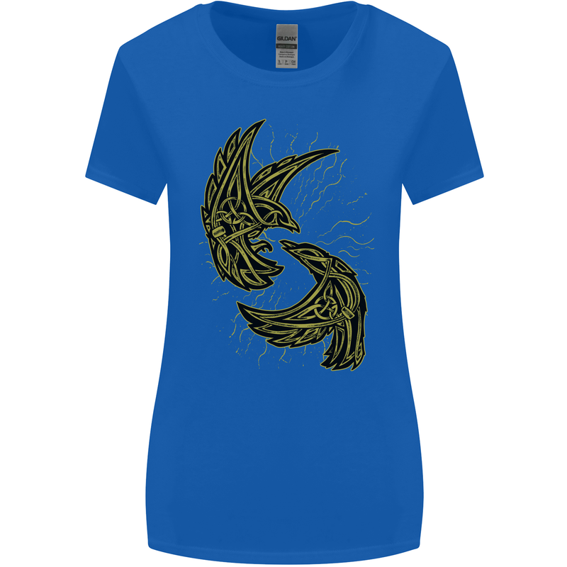 The Viking Raven Symbol Odin Ragnar Tribal Womens Wider Cut T-Shirt Royal Blue